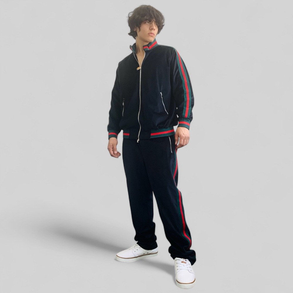 Men's Manzini Black | Green | Red Velvet Casual Tracksuits NWT